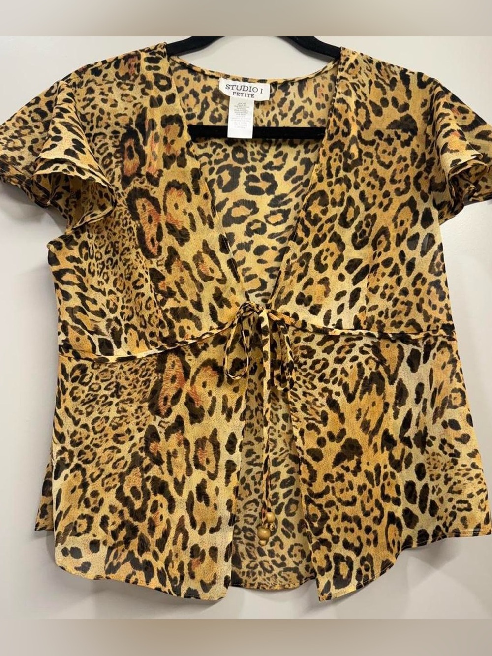 Studio I Women's Leopard Print Tie-Front Top Y2K Babydoll Peplum Top